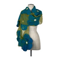 Beige on Turquoise Flower Scarf 